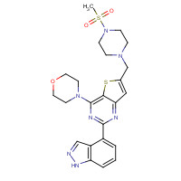 957054-30-7 Thieno[3,2-d]pyrimidine, 2-(1H-indazol-4-yl)-6-[[4-(methylsulfonyl)-1-piperazinyl]methyl]-4-(4-morpholinyl)- chemical structure