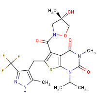 1448671-31-5 Thieno[2,3-d]pyrimidine-2,4(1H,3H)-dione, 5-[[(4S)-4-hydroxy-4-methyl-2-isoxazolidinyl]carbonyl]-3-methyl-1-(1-methylethyl)-6-[[5-methyl-3-(trifluoromethyl)-1H-pyrazol-4-yl]methyl]- chemical structure