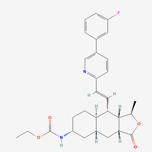 618385-01-6 ethyl N-[(1R,3aR,4aR,6R,8aR,9S,9aS)-9-[(E)-2-[5-(3-fluorophenyl)pyridin-2-yl]ethenyl]-1-methyl-3-oxo-3a,4,4a,5,6,7,8,8a,9,9a-decahydro-1H-benzo[f][2]benzofuran-6-yl]carbamate chemical structure