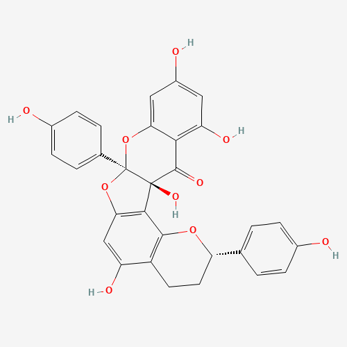 163660-10-4 [2S-(2alpha,7aalpha,13abeta)]-3,4,7a,13a-Tetrahydro-5,10,12,13a-tetrahydroxy-2,7a-bis(4-hydroxyphenyl)-2H,13H-furo[2,3-b:5,4-h']bis[1]benzopyran-13-one chemical structure