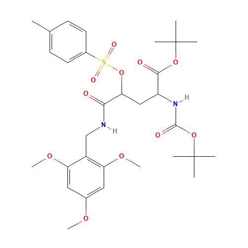 1262523-66-9 (2S,4S)-tert-butyl 2-((tert-butoxycarbonyl)amino)-5-oxo-4-(tosyloxy)-5-((2,4,6-trimethoxybenzyl)amino)pentanoate chemical structure