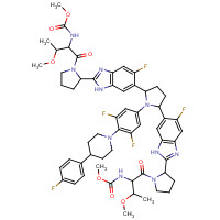 1353900-92-1 methyl N-[(2S,3R)-1-[(2S)-2-[6-[(2R,5R)-1-[3,5-difluoro-4-[4-(4-fluorophenyl)piperidin-1-yl]phenyl]-5-[6-fluoro-2-[(2S)-1-[(2S,3R)-3-methoxy-2-(methoxycarbonylamino)butanoyl]pyrrolidin-2-yl]-3H-benzimidazol-5-yl]pyrrolidin-2-yl]-5-fluoro-1H-benzimidazol-2 chemical structure