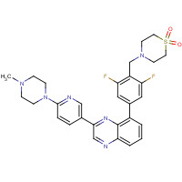 474589-16-8 4-[[2,6-difluoro-4-[3-[6-(4-methylpiperazin-1-yl)pyridin-3-yl]quinoxalin-5-yl]phenyl]methyl]-1,4-thiazinane 1,1-dioxide chemical structure