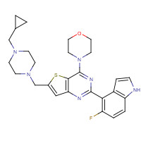 955977-50-1 4-[6-[[4-(cyclopropylmethyl)piperazin-1-yl]methyl]-2-(5-fluoro-1H-indol-4-yl)thieno[3,2-d]pyrimidin-4-yl]morpholine chemical structure