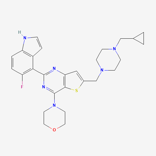 955977-50-1 4-[6-[[4-(cyclopropylmethyl)piperazin-1-yl]methyl]-2-(5-fluoro-1H-indol-4-yl)thieno[3,2-d]pyrimidin-4-yl]morpholine chemical structure