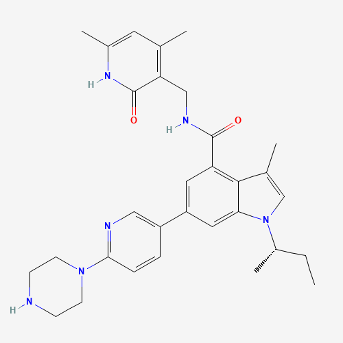 1346574-57-9 1-[(2S)-butan-2-yl]-N-[(4,6-dimethyl-2-oxo-1H-pyridin-3-yl)methyl]-3-methyl-6-(6-piperazin-1-ylpyridin-3-yl)indole-4-carboxamide chemical structure