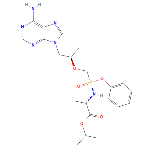 379270-37-8 propan-2-yl (2S)-2-[[[(2R)-1-(6-aminopurin-9-yl)propan-2-yl]oxymethyl-phenoxyphosphoryl]amino]propanoate chemical structure