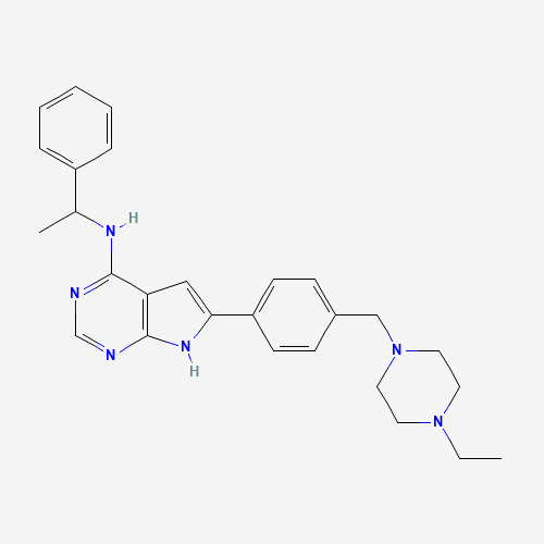 1155336-34-7 6-[4-[(4-ethylpiperazin-1-yl)methyl]phenyl]-N-[(1S)-1-phenylethyl]-7H-pyrrolo[2,3-d]pyrimidin-4-amine chemical structure