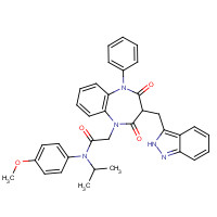 00-00-0 2-[3-(2H-indazol-3-ylmethyl)-2,4-dioxo-5-phenyl-1,5-benzodiazepin-1-yl]-N-(4-methoxyphenyl)-N-propan-2-ylacetamide chemical structure