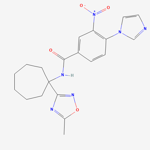 00-00-0 4-imidazol-1-yl-N-[1-(5-methyl-1,2,4-oxadiazol-3-yl)cycloheptyl]-3-nitrobenzamide chemical structure
