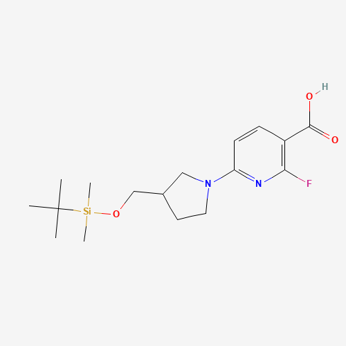 1228666-21-4 6-[3-[[tert-butyl(dimethyl)silyl]oxymethyl]pyrrolidin-1-yl]-2-fluoropyridine-3-carboxylic acid chemical structure
