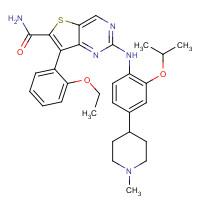 1462947-72-3 7-(2-ethoxyphenyl)-2-[4-(1-methylpiperidin-4-yl)-2-propan-2-yloxyanilino]thieno[3,2-d]pyrimidine-6-carboxamide chemical structure