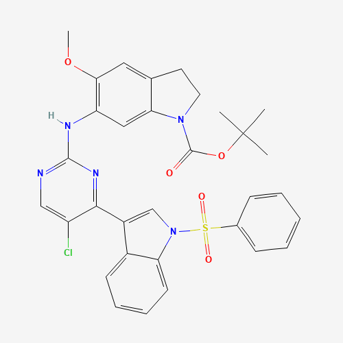 1453199-07-9 tert-butyl 6-[[4-[1-(benzenesulfonyl)indol-3-yl]-5-chloropyrimidin-2-yl]amino]-5-methoxy-2,3-dihydroindole-1-carboxylate chemical structure