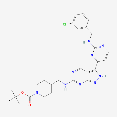1386399-59-2 tert-butyl 4-[[[3-[2-[(3-chlorophenyl)methylamino]pyrimidin-4-yl]-2H-pyrazolo[3,4-d]pyrimidin-6-yl]amino]methyl]piperidine-1-carboxylate chemical structure