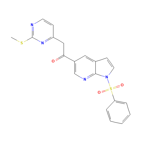 1111638-52-8 1-[1-(benzenesulfonyl)pyrrolo[2,3-b]pyridin-5-yl]-2-(2-methylsulfanylpyrimidin-4-yl)ethanone chemical structure