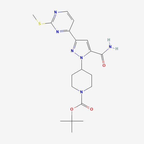 1403333-61-8 tert-butyl 4-[5-carbamoyl-3-(2-methylsulfanylpyrimidin-4-yl)pyrazol-1-yl]piperidine-1-carboxylate chemical structure