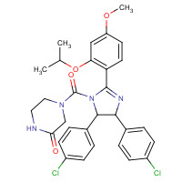 890090-75-2 4-[4,5-bis(4-chlorophenyl)-2-(4-methoxy-2-propan-2-yloxyphenyl)-4,5-dihydroimidazole-1-carbonyl]piperazin-2-one chemical structure