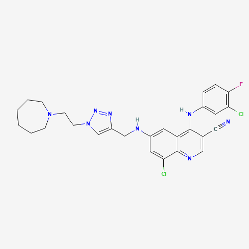 915365-57-0 6-[[1-[2-(azepan-1-yl)ethyl]triazol-4-yl]methylamino]-8-chloro-4-(3-chloro-4-fluoroanilino)quinoline-3-carbonitrile chemical structure