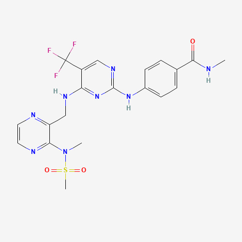 1345713-71-4 N-methyl-4-[[4-[[3-[methyl(methylsulfonyl)amino]pyrazin-2-yl]methylamino]-5-(trifluoromethyl)pyrimidin-2-yl]amino]benzamide chemical structure