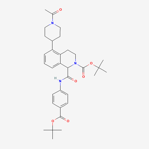 1430563-96-4 tert-butyl 5-(1-acetylpiperidin-4-yl)-1-[[4-[(2-methylpropan-2-yl)oxycarbonyl]phenyl]carbamoyl]-3,4-dihydro-1H-isoquinoline-2-carboxylate chemical structure