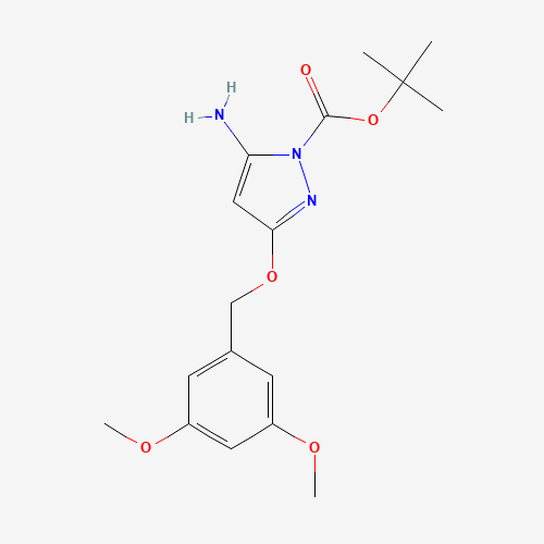1035270-71-3 tert-butyl 5-amino-3-[(3,5-dimethoxyphenyl)methoxy]pyrazole-1-carboxylate chemical structure