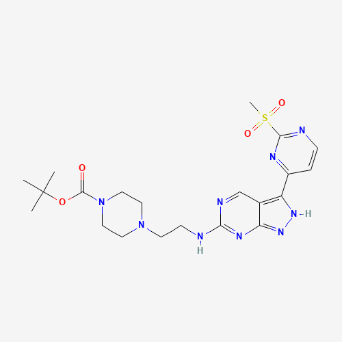 1386399-03-6 tert-butyl 4-[2-[[3-(2-methylsulfonylpyrimidin-4-yl)-2H-pyrazolo[3,4-d]pyrimidin-6-yl]amino]ethyl]piperazine-1-carboxylate chemical structure