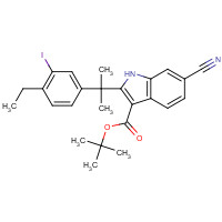 1256584-75-4 tert-butyl 6-cyano-2-[2-(4-ethyl-3-iodophenyl)propan-2-yl]-1H-indole-3-carboxylate chemical structure
