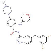 1108743-60-7 N-[5-[(3,5-difluorophenyl)methyl]-1H-indazol-3-yl]-4-(4-methylpiperazin-1-yl)-2-(oxan-4-ylamino)benzamide chemical structure