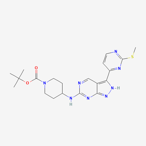 1386398-89-5 tert-butyl 4-[[3-(2-methylsulfanylpyrimidin-4-yl)-2H-pyrazolo[3,4-d]pyrimidin-6-yl]amino]piperidine-1-carboxylate chemical structure