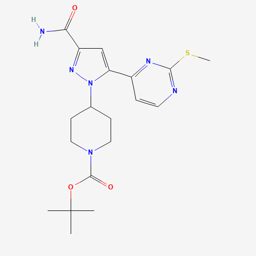 1403333-59-4 tert-butyl 4-[3-carbamoyl-5-(2-methylsulfanylpyrimidin-4-yl)pyrazol-1-yl]piperidine-1-carboxylate chemical structure