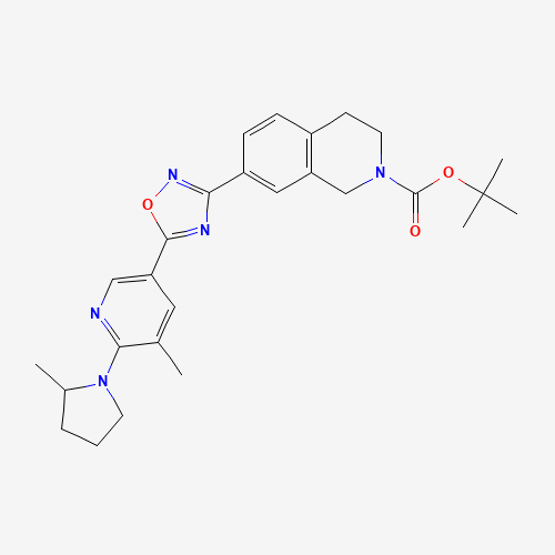 1229608-93-8 tert-butyl 7-[5-[5-methyl-6-(2-methylpyrrolidin-1-yl)pyridin-3-yl]-1,2,4-oxadiazol-3-yl]-3,4-dihydro-1H-isoquinoline-2-carboxylate chemical structure