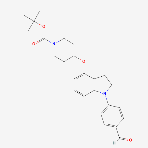 1001398-02-2 tert-butyl 4-[[1-(4-formylphenyl)-2,3-dihydroindol-4-yl]oxy]piperidine-1-carboxylate chemical structure