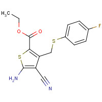 876678-06-7 ethyl 5-amino-4-cyano-3-[(4-fluorophenyl)sulfanylmethyl]thiophene-2-carboxylate chemical structure