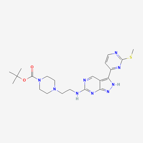 1386399-02-5 tert-butyl 4-[2-[[3-(2-methylsulfanylpyrimidin-4-yl)-2H-pyrazolo[3,4-d]pyrimidin-6-yl]amino]ethyl]piperazine-1-carboxylate chemical structure
