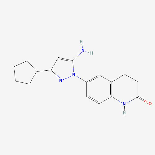 897374-35-5 6-(5-amino-3-cyclopentylpyrazol-1-yl)-3,4-dihydro-1H-quinolin-2-one chemical structure