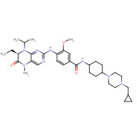 755038-65-4 N-[4-[4-(cyclopropylmethyl)piperazin-1-yl]cyclohexyl]-4-[[(7R)-7-ethyl-5-methyl-6-oxo-8-propan-2-yl-7H-pteridin-2-yl]amino]-3-methoxybenzamide chemical structure