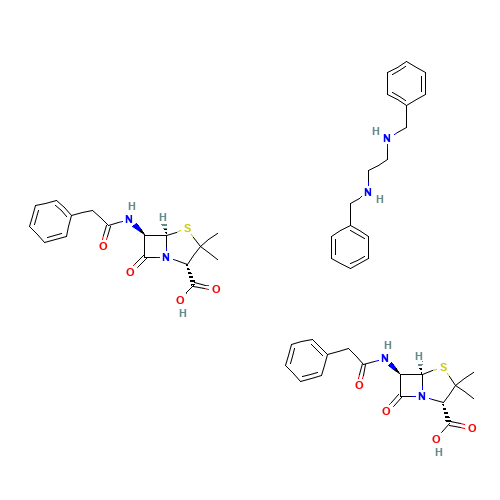 1538-09-6 N,N'-dibenzylethane-1,2-diamine;(2S,5R,6R)-3,3-dimethyl-7-oxo-6-[(2-phenylacetyl)amino]-4-thia-1-azabicyclo[3.2.0]heptane-2-carboxylic acid chemical structure