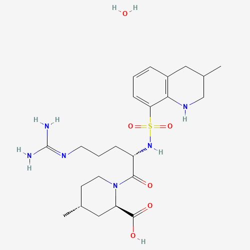 141396-28-3 (2R,4R)-1-[(2S)-5-(diaminomethylideneamino)-2-[(3-methyl-1,2,3,4-tetrahydroquinolin-8-yl)sulfonylamino]pentanoyl]-4-methylpiperidine-2-carboxylic acid;hydrate chemical structure