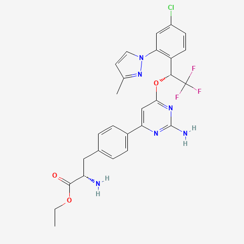 1033805-22-9 ethyl (2S)-2-amino-3-[4-[2-amino-6-[(1R)-1-[4-chloro-2-(3-methylpyrazol-1-yl)phenyl]-2,2,2-trifluoroethoxy]pyrimidin-4-yl]phenyl]propanoate chemical structure