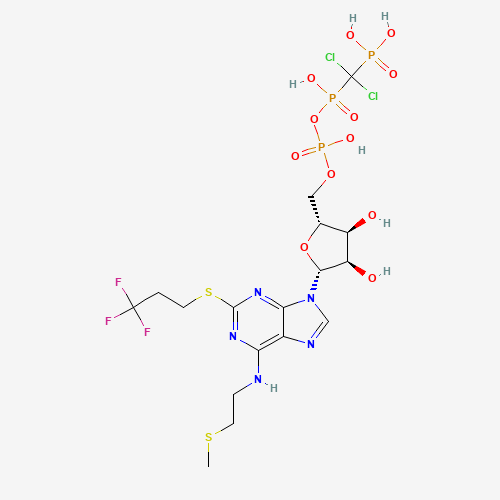 163706-06-7 [dichloro-[[[(2R,3S,4R,5R)-3,4-dihydroxy-5-[6-(2-methylsulfanylethylamino)-2-(3,3,3-trifluoropropylsulfanyl)purin-9-yl]oxolan-2-yl]methoxy-hydroxyphosphoryl]oxy-hydroxyphosphoryl]methyl]phosphonic acid chemical structure