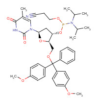 98796-51-1 3-[[(2R,3S,5R)-2-[[bis(4-methoxyphenyl)-phenylmethoxy]methyl]-5-(5-methyl-2,4-dioxopyrimidin-1-yl)oxolan-3-yl]oxy-[di(propan-2-yl)amino]phosphanyl]oxypropanenitrile chemical structure