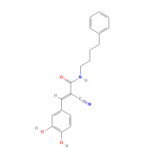 133550-41-1 (E)-2-cyano-3-(3,4-dihydroxyphenyl)-N-(4-phenylbutyl)prop-2-enamide chemical structure