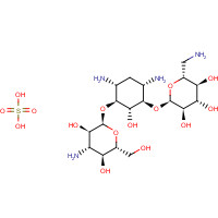 133-92-6 (2R,3S,4S,5R,6R)-2-(aminomethyl)-6-[(1R,2R,3S,4R,6S)-4,6-diamino-3-[(2S,3R,4S,5S,6R)-4-amino-3,5-dihydroxy-6-(hydroxymethyl)oxan-2-yl]oxy-2-hydroxycyclohexyl]oxyoxane-3,4,5-triol;sulfuric acid chemical structure