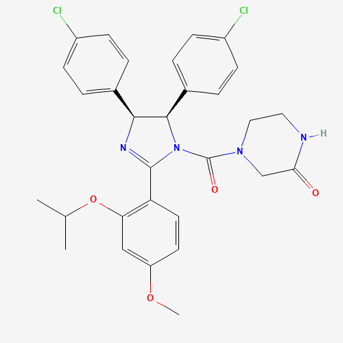 675576-98-4 4-[(4S,5R)-4,5-bis(4-chlorophenyl)-2-(4-methoxy-2-propan-2-yloxyphenyl)-4,5-dihydroimidazole-1-carbonyl]piperazin-2-one chemical structure