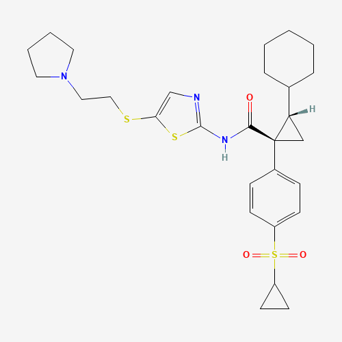 1234703-40-2 (1R,2S)-2-cyclohexyl-1-(4-cyclopropylsulfonylphenyl)-N-[5-(2-pyrrolidin-1-ylethylsulfanyl)-1,3-thiazol-2-yl]cyclopropane-1-carboxamide chemical structure