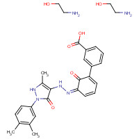 496775-62-3 2-aminoethanol;3-[(5E)-5-[[2-(3,4-dimethylphenyl)-5-methyl-3-oxo-1H-pyrazol-4-yl]hydrazinylidene]-6-oxocyclohexa-1,3-dien-1-yl]benzoic acid chemical structure