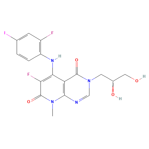1035555-63-5 3-[(2R)-2,3-dihydroxypropyl]-6-fluoro-5-(2-fluoro-4-iodoanilino)-8-methylpyrido[2,3-d]pyrimidine-4,7-dione chemical structure