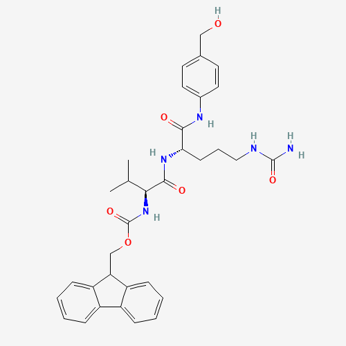 159858-22-7 9H-fluoren-9-ylmethyl N-[(2S)-1-[[(2S)-5-(carbamoylamino)-1-[4-(hydroxymethyl)anilino]-1-oxopentan-2-yl]amino]-3-methyl-1-oxobutan-2-yl]carbamate chemical structure