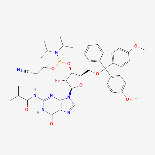 144089-97-4 (2S,3R,4R,5R)-2-(2,2-bis(4-methoxyphenyl)-2-phenylethoxy)-4-fluoro-5-(2-isobutyramido-6-oxo-3,6-dihydro-9H-purin-9-yl)tetrahydrofuran-3-yl (2-cyanoethyl) diisopropylphosphoramidite chemical structure
