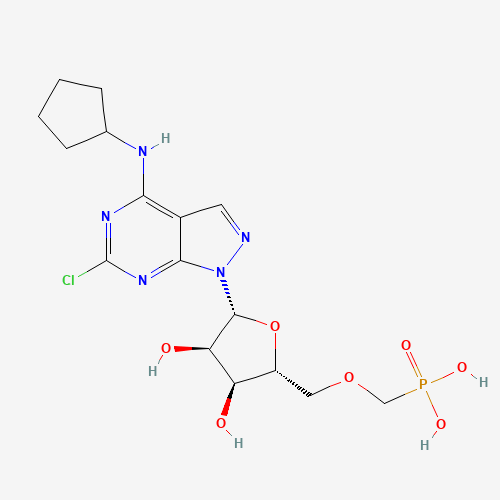 2216764-29-1 [(2~{R},3~{S},4~{R},5~{R})-5-[6-chloranyl-4-(cyclopentylamino)pyrazolo[3,4-d]pyrimidin-1-yl]-3,4-bis(oxidanyl)oxolan-2-yl]methoxymethylphosphonic acid chemical structure